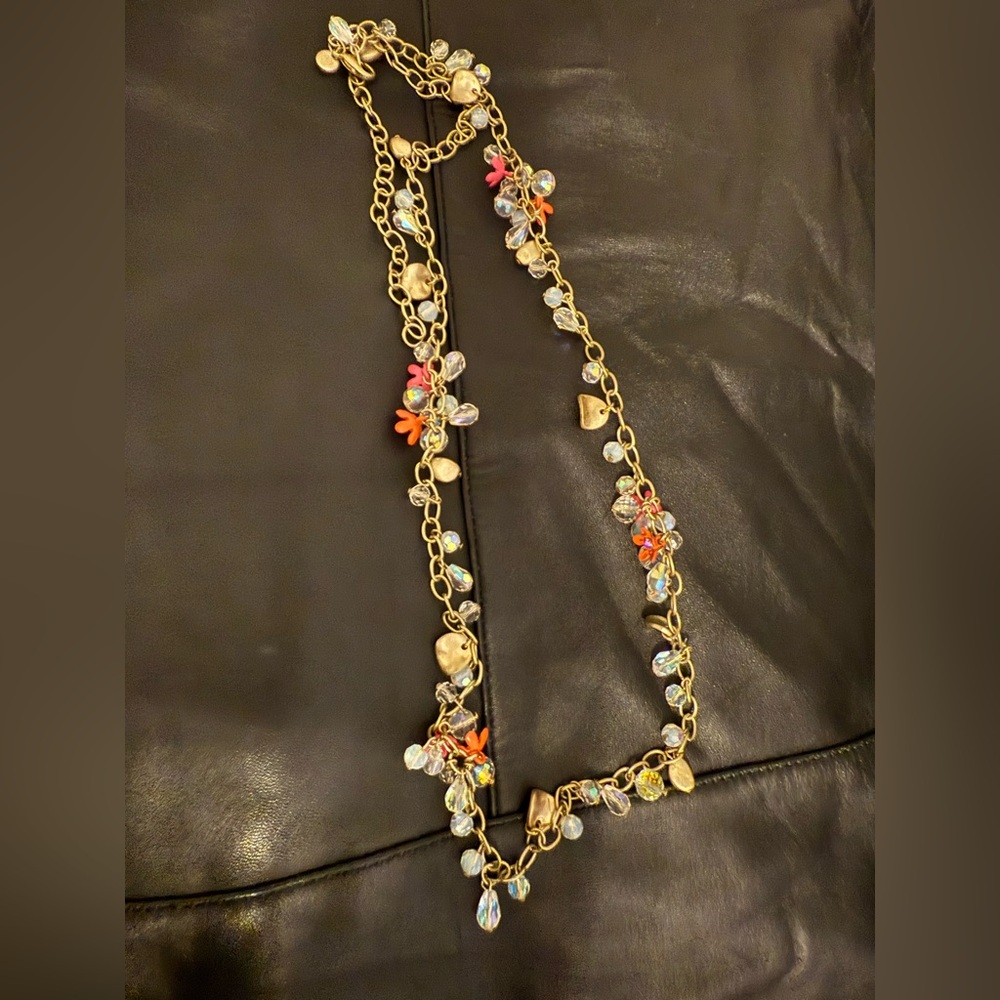 Floral Gold Necklace with Multicolor Accents